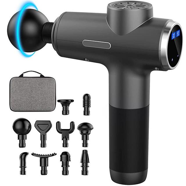 Massage Gun Deep Tissue Percussion Muscle Massager,Kelices Handheld Body Back Massager for Athletes with LCD Touch Screen and 10 Massage Heads