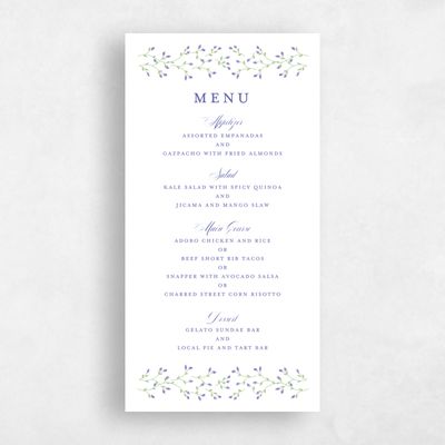 Periwinkle, Purple Wedding Menu - Ginevra
