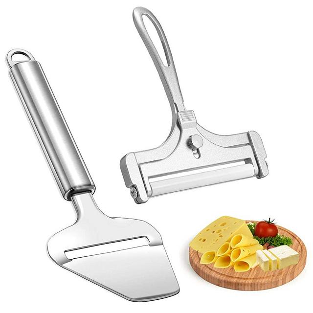 Cheese Slicer with Wire, WarmHut Stainless Steel Cheese Slicer Set and Cheese Cutter Plane Knives for Soft, Semi-hard, Hard Cheeses Kitchen Tool, Set of 2