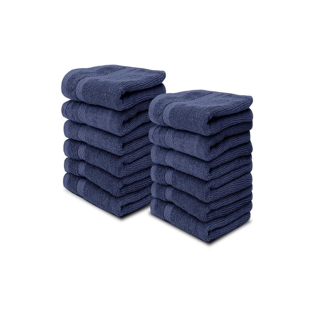 White Classic Luxury 100% Cotton Washcloths Set of 12 - 13x13" Navy