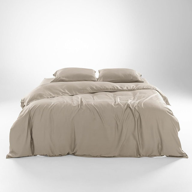 Olive + Crate Queen Size Tencel Duvet Cover Set - Hypoallergenic, Cooling Eucalyptus Duvet Cover for Hot Sleepers with Two Pillowcases - Taupe Sand 3-Piece