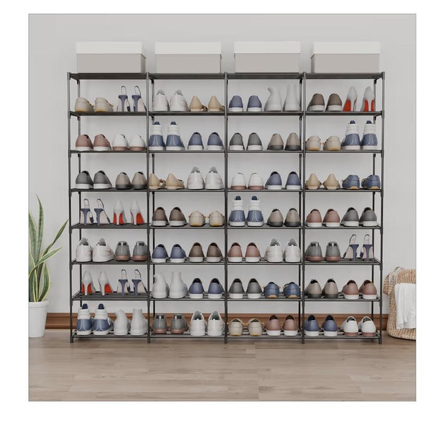 SMILHELTD Shoe Rack Large Capacity 4 Rows 8 Tier 56-64 Pairs Shoes Sneaker Stackable Storage Organizer Garage Entryway Hallway Front Doorway Shoe Unit Shelves Space Saving