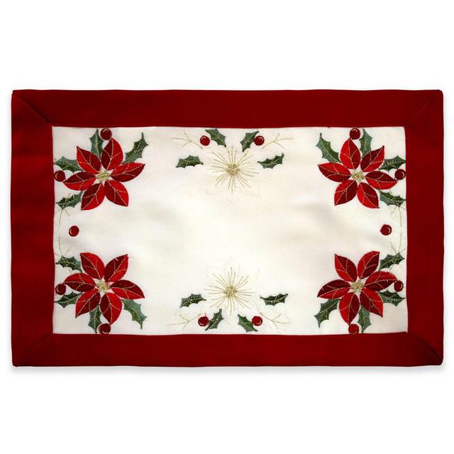 Creative Home Ideas Poinsettia Embroidered Placemats (Set of 4)