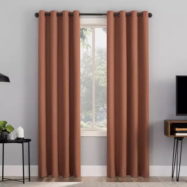 Sun Zero® Channing Grid 84-Inch Grommet 100% Blackout Curtain Panel in Terracotta (Single)