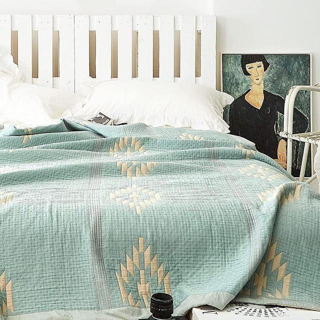 Heather Touch Queen Blanket for Mothers' Day Tencel Cotton Lyocell Quilted Blanket 90x90 Lightweight Bedspread Soft Breathable Blanket Teal