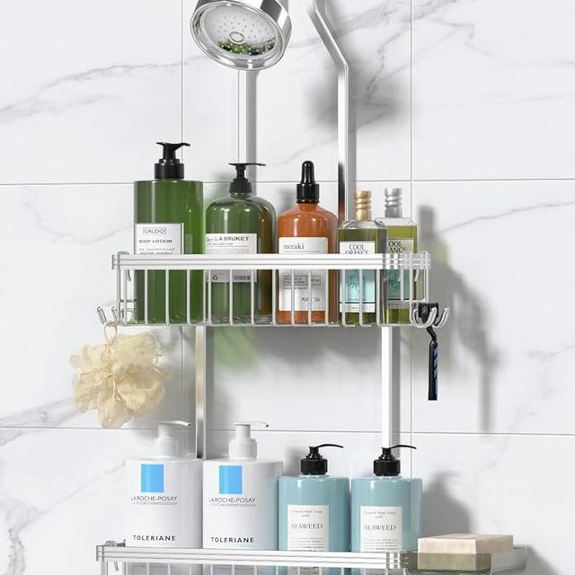 YASONIC Shower Caddy Hanging, Never Rust Shower Organizer Hanging, Aluminum Shower Racks for Inside Shower with Hooks for Razor, Bathroom Organizers and Storage with Soap Holder, Bright Silver