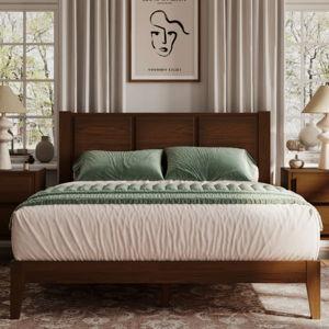 Knighten Solid Wood Queen Bed Frame Dark Walnut - Dark Walnut, Queen