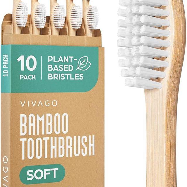 VIVAGO Bamboo Toothbrushes 10 Pack – Natural Toothbrushes, Plant-Based Soft Bristles – Eco-Friendly Wooden Toothbrush