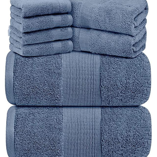 Resort Collection Soft Bath Towel Set | Luxury Hotel Plush & Absorbent Cotton | 2 Bath Towels, 2 Hand Towels and 4 Washcloths [8 Piece, Blue]
