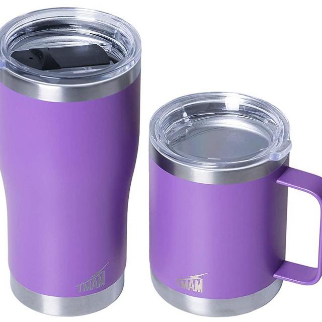 Coffee Mug Tumbler Set with Lid – 20 oz and 12 oz Stainless Steel Double Wall Vacuum Insulated Travel and Camping Cups Sliding and Clear Lid 2 Spare Gaskets Ice Drink and Hot Beverage Gift Box