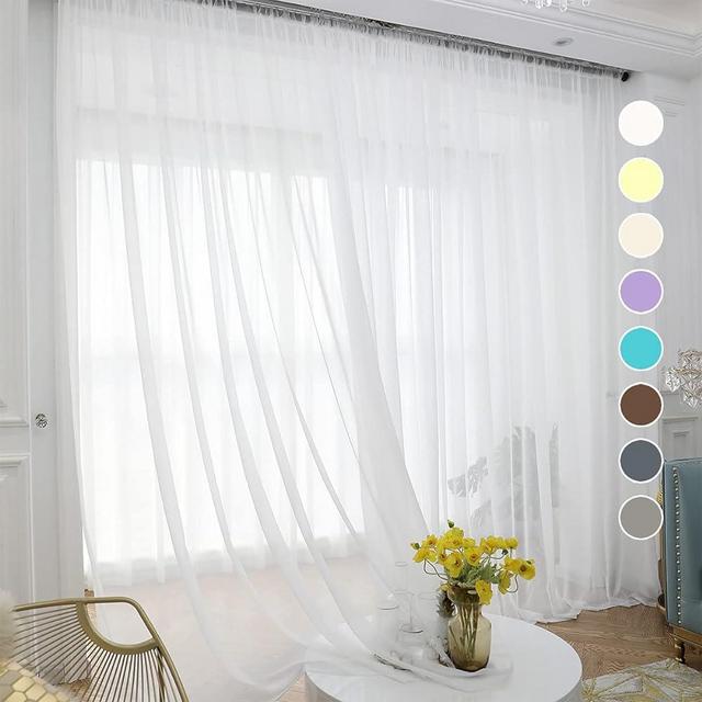 ABCHOME Ivory Sheer Curtains 90 Inches Long 2 Panels,Rod Pocket Voile Semi Sheer Window Curtains for Kitchen, Bedroom and Living Room (Ivory, 52 W x 90 L)