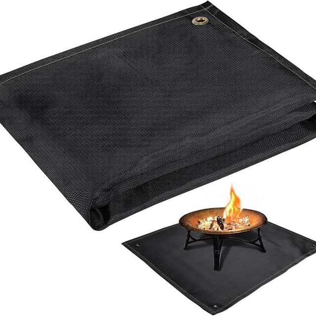 Fire Pit Mat - 37.8x39.4in Fireproof Blanket for Under Fire Pit, Compatible with Solo Stove, Heat Resistant Rug for Outside Indoor Wooden Deck Grass Lawn Protection - Black