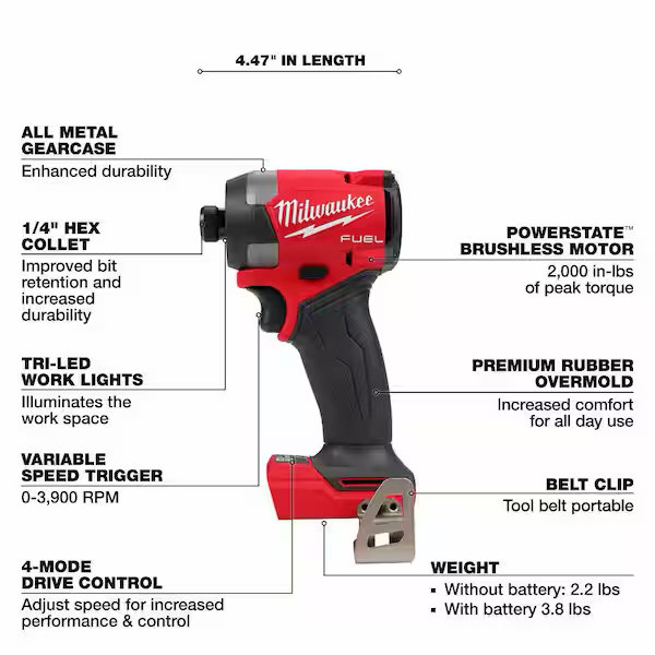 Milwaukee M18 FUEL 18V Lithium-Ion Brushless Cordless 1/4 in. Hex Impact Driver (Tool-Only) 2953-20
