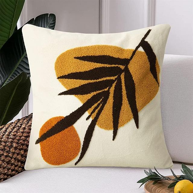 JASEN Boho Abstract Throw Pillow Covers 18x18 Orange Mid Century Geometric Leaf Decorative Throw Pillows Modern Art Pillow Cases for Couch Bed Sofa Bedroom（Only 1 Pillow Cover）