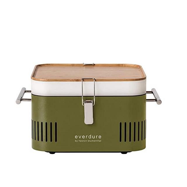 Everdure by Heston Blumenthal Cube Portable Charcoal Grill Perfect for Picnics, Tailgating, Beach, Camping or Tabletop Patio BBQ, Lightweight and Compact, Khaki