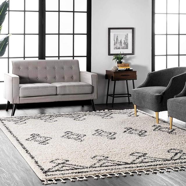 nuLOOM Mackie Moroccan Diamond Shag Rug, 7' 10" x 10', Off White