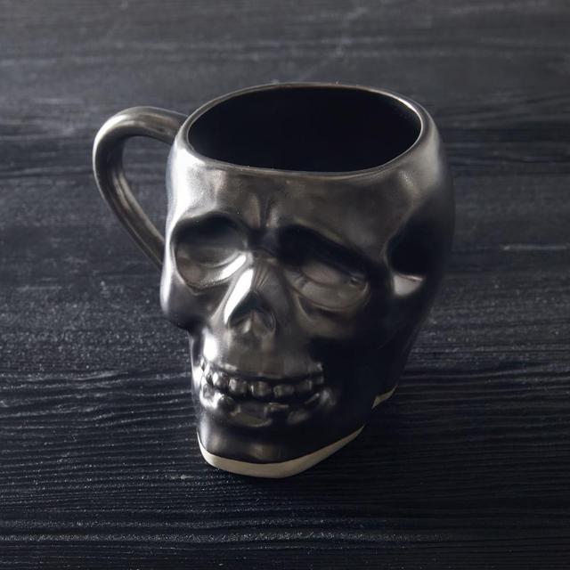 Skull Mug, Ceramic, Black, Each