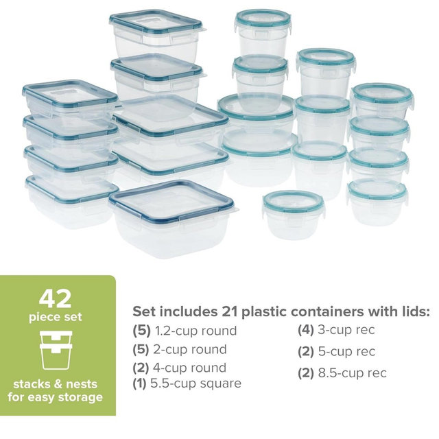 Snapware Total Solution (21-Pack) Large Plastic Food Storage Containers Set, Meal Prep Containers with BPA-Free Lids & 4 Locking Tabs, Microwave, Dishwasher, and Freezer Safe