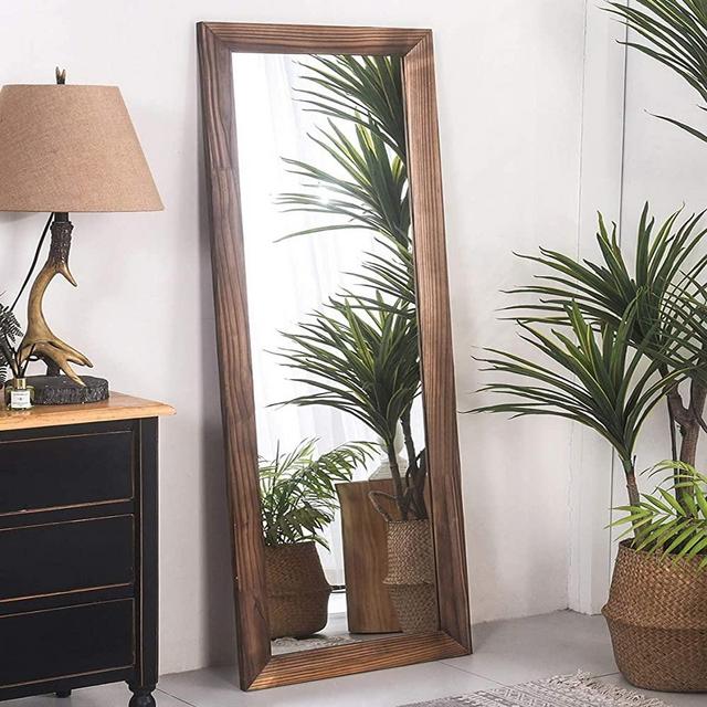 RHF Full Length Mirror, Tall Floor Mirror, Large Full Body Mirror, Wall Mirror, Rustic Wood Framed, Vertical and Horizontal, Standing Hanging or Leaning Against Wall, Farmhouse Chic Decor, 63" Brown