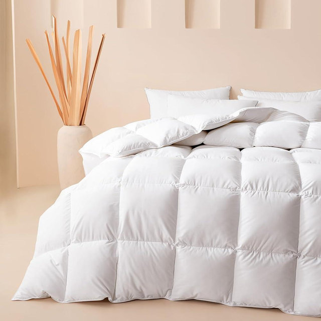 Cosybay Feather and Down Fiber Comforter King Size, Ultra Fluffy Duvet Insert, All Season White Cotton Cover Luxury Hotel Bed Comforter with Corner Tabs, 106"x90"