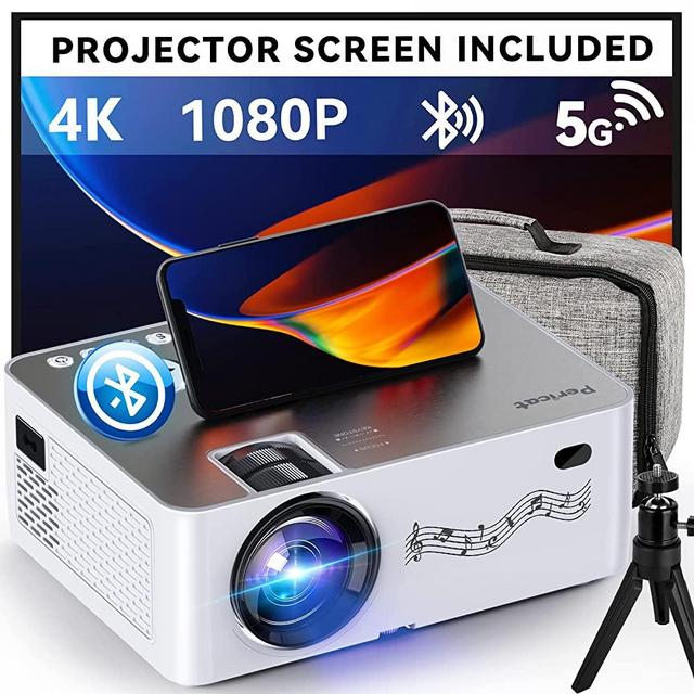 Projector with WiFi and Bluetooth , 5G WiFi, Native 1080P/12000L Video Projector with Screen, 4K Support Outdoor Projector, 350'' Display Phone Projector with Carry Bag for iPhone,TV Stick, Mac