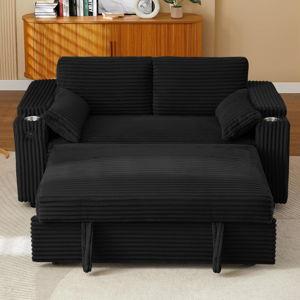 Convertible Corduroy Sofa Bed with USB Charging Port & Cup Holders, 68.11" Foldable Sleeper Chair with Armrests & Pillows, 3-in-1 Floor Futon for Living Room, Bedroom, Guest Room，Easy Assembly