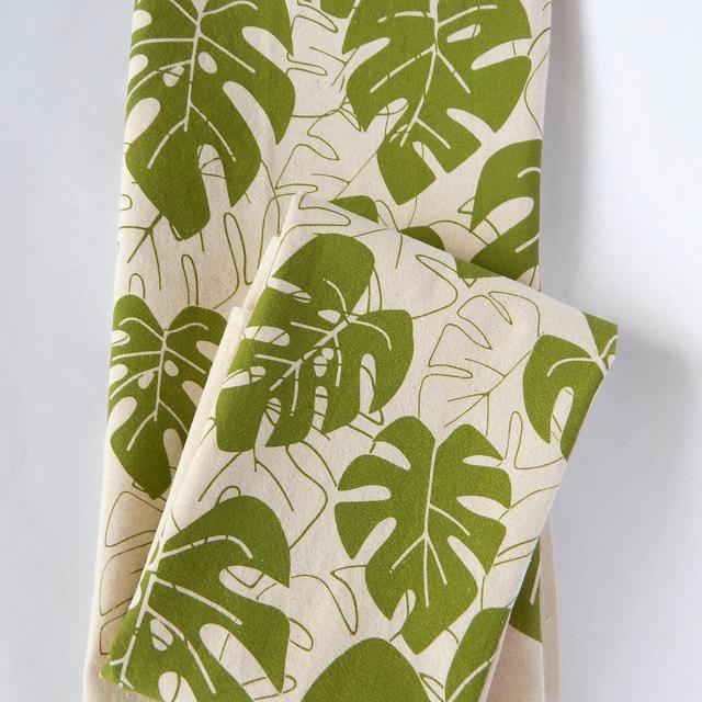 Kitchen Towel, Monstera, Handprinted, Moss...