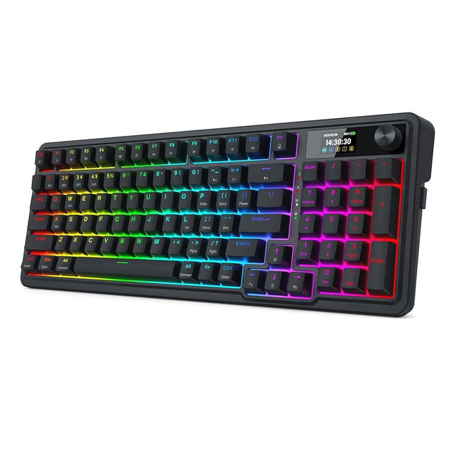 Redragon K719 Wireless Gasket Gaming Keyboard w/Hype Screen & Knob, 95 Keys Mechanical Keyboard, Easy-Control 1.14’’ TFT Info Display, 5-Layer Noise Dampening, Custom Linear Switch, Essential Black