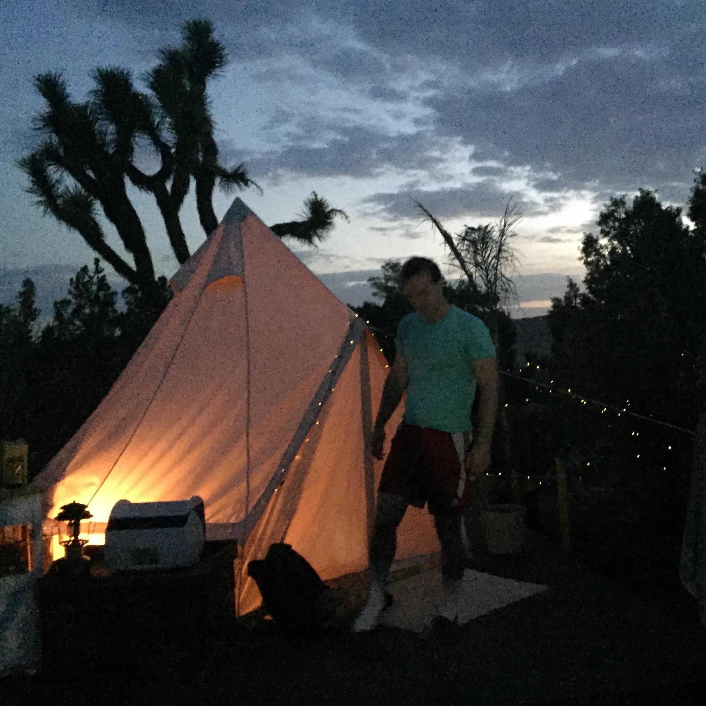 Glamping under the stars on a rock climbing trip to Joshua Tree National Park.