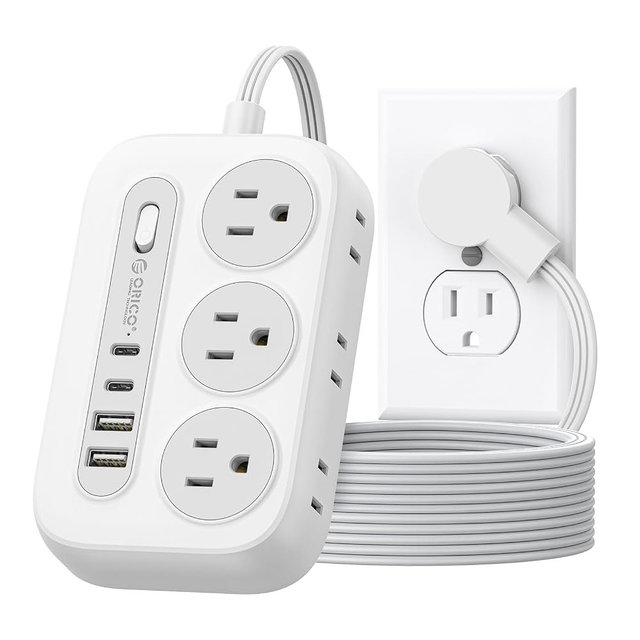 ORICO Surge Protector Power Strip, Multiple Outlets Extension Cord with 6 AC Outlets 2 USB-A and 2 USB-C Ports, 10 ft Flat Plug Power Strip, Mountable Outlet Extender for Dorm/Office/Home ETL Listed