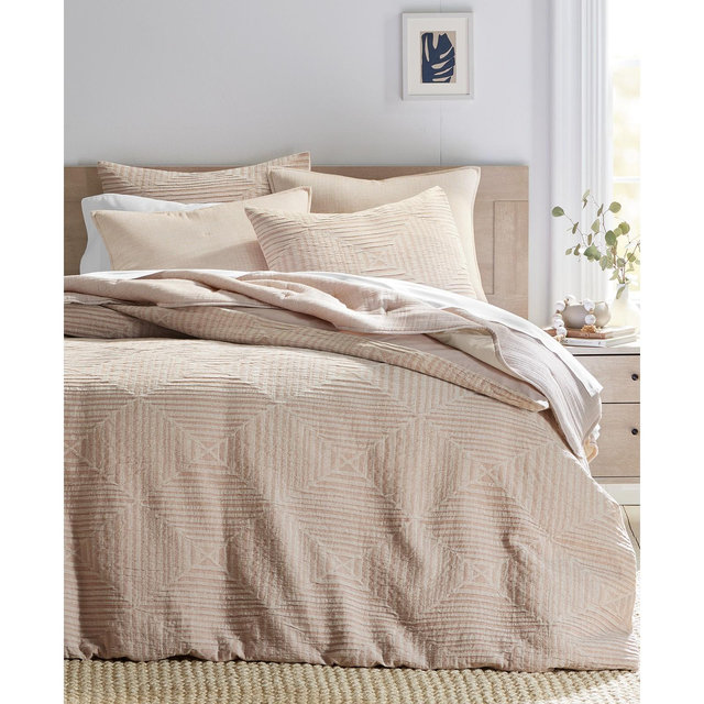 Oake Concentric Square Matelassé 3-Pc. Duvet Cover Set, Full/Queen, Exclusively at Macy’s