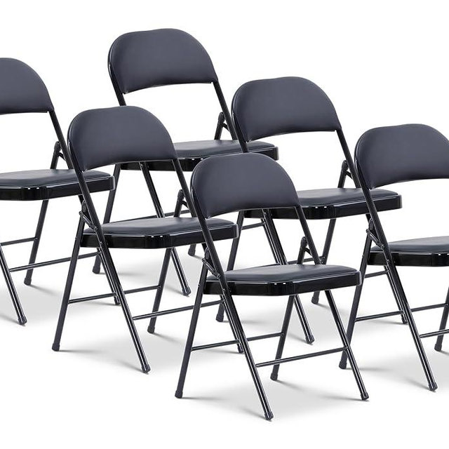 Oline Vinyl Folding Chairs, Padded Vinyl Cushion Chairs with Durable Metal Frame, Indoor Outdoor Stackable Foldable Guest Chairs for Office Wedding Kitchen Dining, 300lb Capacity (Black, 6 Pack)