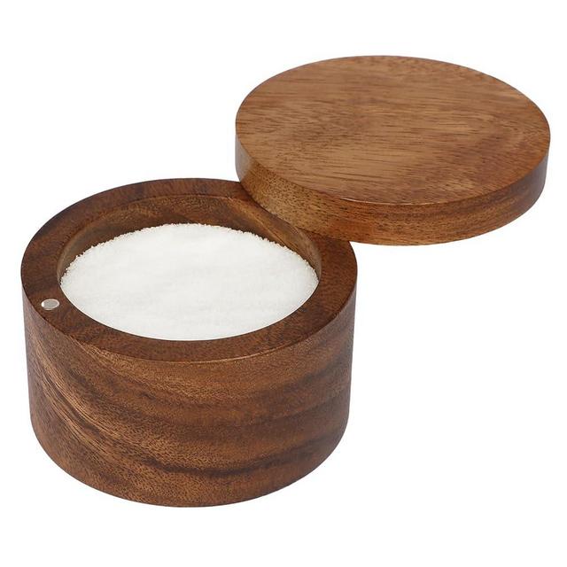 ZOVANO Acacia Wood Salt Cellar Bowl Box, Elegant Salt Container with Swivel Magnetic Lid for Keeping Table Salt, Bath Salt, Sea Salt, Peppers, Herbs or seasonings, One piece Wood No Glue