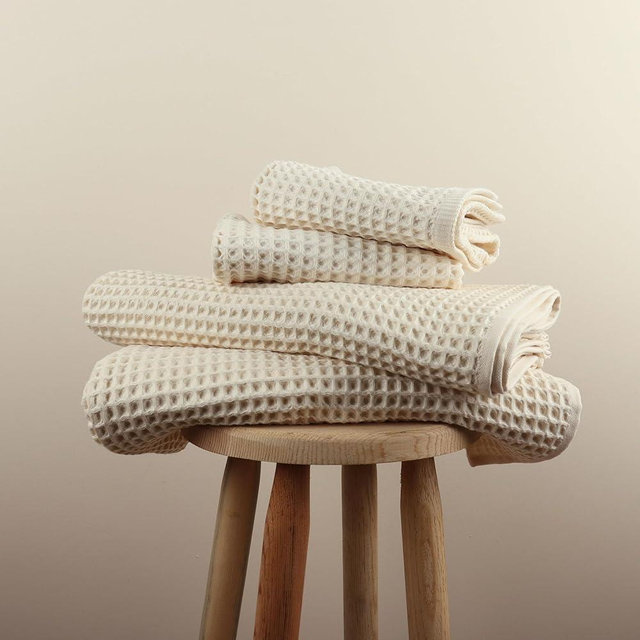 PÜSKÜL - Premium Quality Organic 100% Turkish Cotton Waffle Towels Set for Bathroom, 4 Pieces Bath Hand Towel Sets, Luxury Spa Hot Tub Gift (Natural Beige, Towel Set - 2 Hand & 2 Bath Towels)