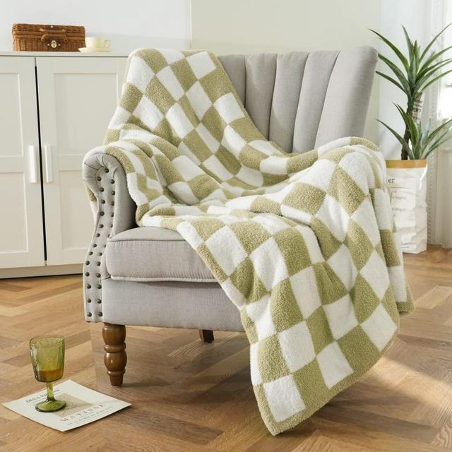 Checkered Throw Blanket Soft Fuzzy Lightweight Warm Preppy Aesthetic Decor for Couch,Chair,Sofa,Bed(Sage Green,60"x79")