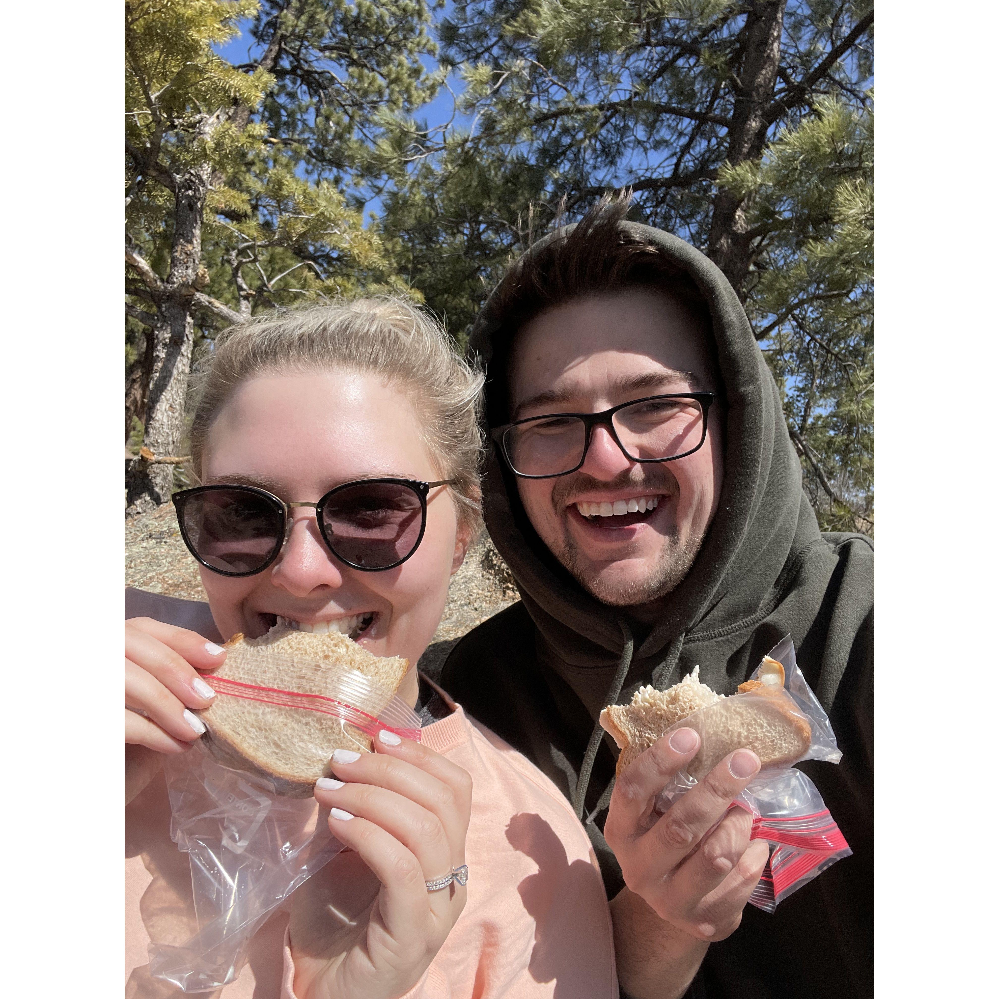 Our tradition of “Summit Sandwhiches” once reaching the top of our hikes!