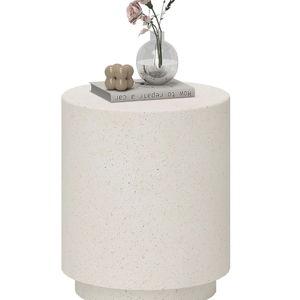 HOMCOM Round Side Table, Lightweight Accent Table with Concrete Finish, End Table with 4 Adjustable Feet for Indoor, Outdoor, Light Yellow