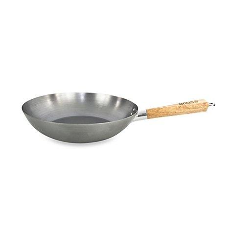IMUSA 12-Inch Natural Carbon Steel Wok with Wood Handle