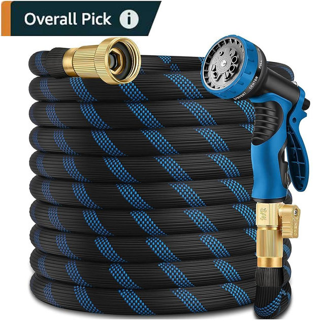 Garden Hose 200 ft-Heavy Duty Water Hoses - Flexible&Lightweight Car Washing Pipe with Strain Reliefs-Kink-free Rubber Hose with Sprayer Nozzle for Ba