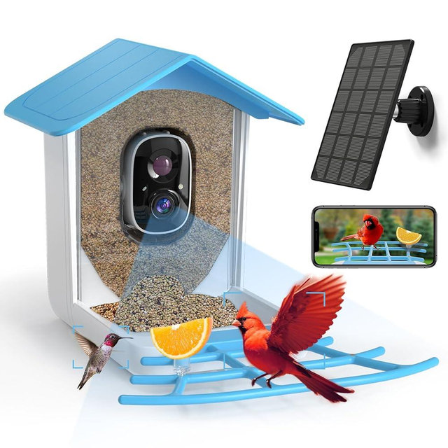 Bird Feeder with Camera,Wireless Outdoor Solar Bird Feeder,AI Identify 10000+Bird Species,Auto Capture Bird Videos & Notify of Birds,1080P Bird House,Bird feeders for Outside, Gift for Parents