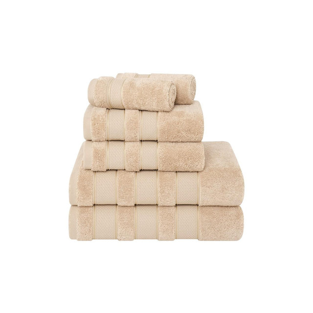 American Soft Linen Salem 6 Piece Towel Set, 100% Cotton Bath Towels for Bathroom, Sand Taupe