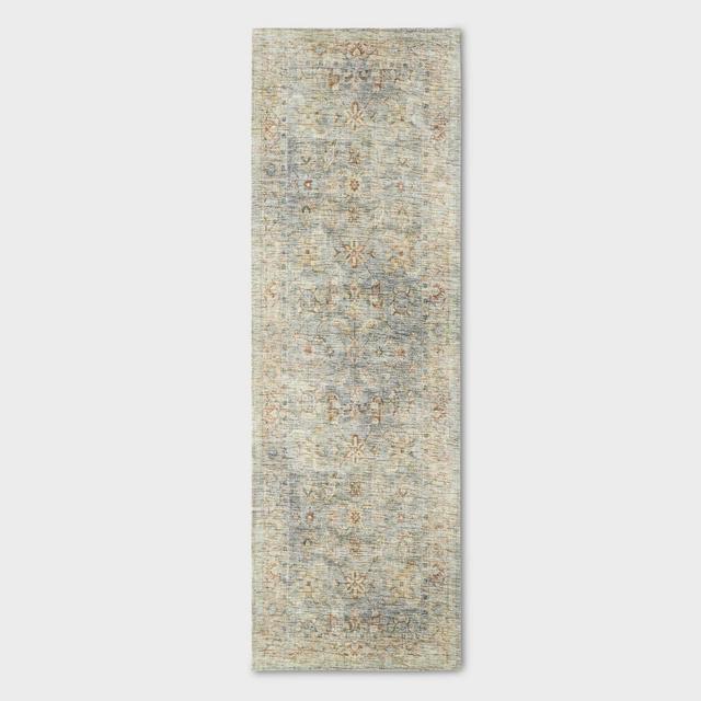 2'4"x7' Runner Ledges Digital Floral Print Distressed Persian Rug Green - Threshold™ designed with Studio McGee