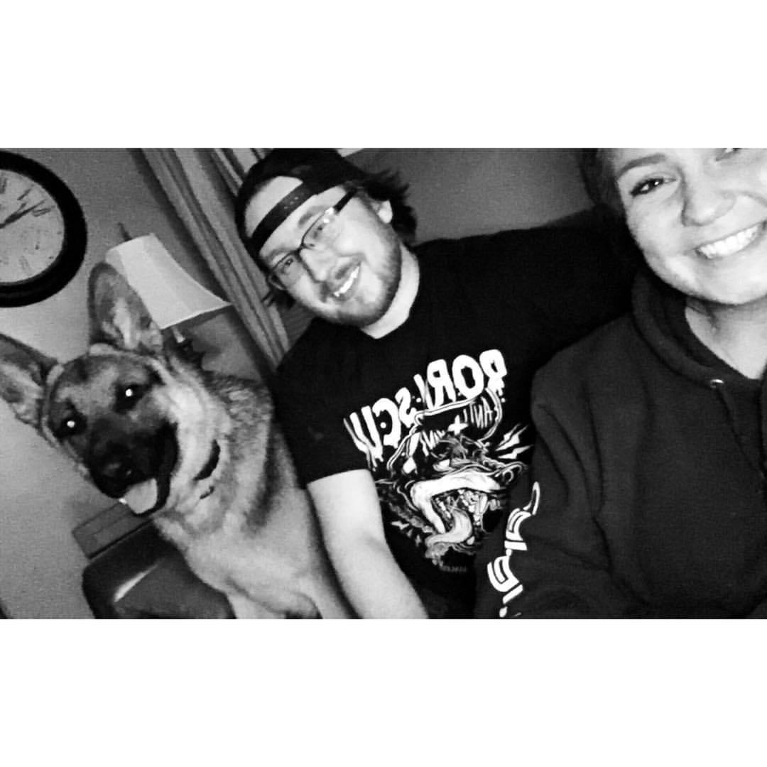 Mark got Kirstin Rocko for their 5 year anniversary. One of the only pictures of all 3 of us.