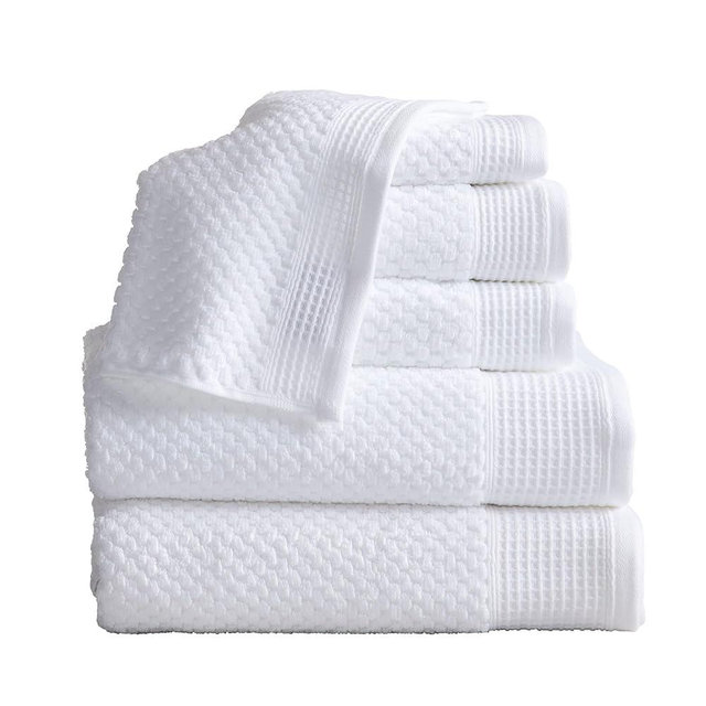 Market & Place 100% Cotton Waffle Textured 6 Piece Set | Super Soft Quick Dry Bath Towels | Decorative for Bathroom | 2 Bath, 2 Hand, 2 Washcloths | Belle Collection (White)