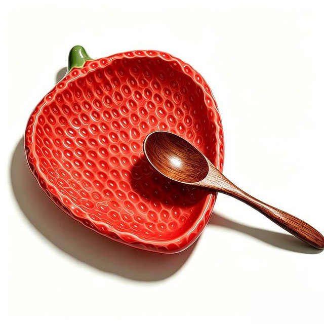 Strawberry-Shaped Ceramic Spoon Rest - 5.3"x6.6" Cute Kitchen Countertop & Stove Utensil Holder for Spoons and Spatulas(Red)