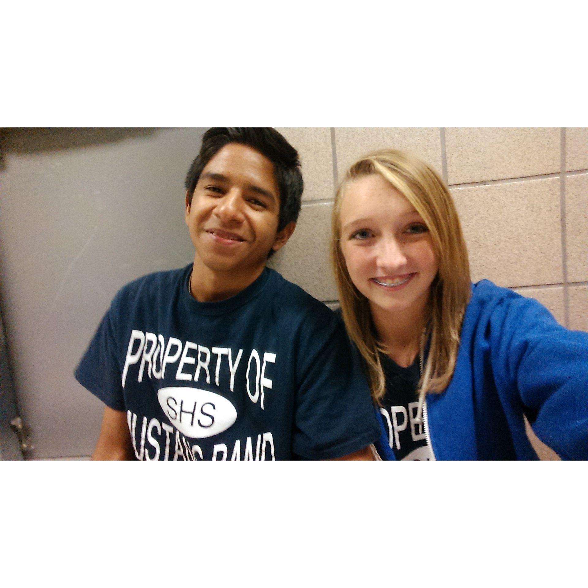 Our first picture with each other! This was taken after marching band practice before a Friday night football game! Fall 2013