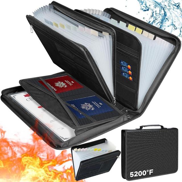 Upgraded Fireproof Accordion File Organizer with 26 Pockets Expanding File Folder, Portable Important Document Organizer (2024 Release) with Pockets Filing A4 Letter Size Paper for Family Emergency