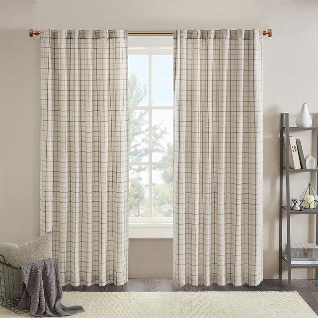 Madison Park Anaheim Cabin Plaid Curtain Window, Thermal Insulated Fleece Lining, Living Room Decor Room Darkening Drape for Bedroom, 1-Single Panel Pack, 50" x 84", Rod Pocket, Natural