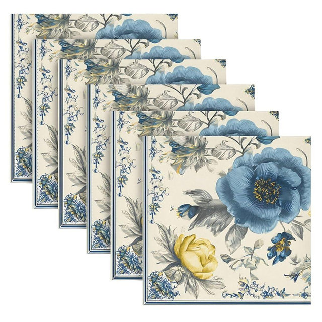 Xmycdz Dinner Napkins Set of 4 Blue Yellow Floral Bird Reusable Table Cloth Napkins for Indoor Outdoor Family Dinners Cocktail Parties Weddings Hotel Restaurant, 20 × 20 in