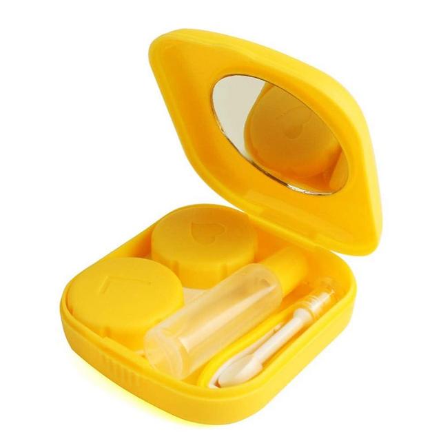 Cute Pocket Mini Contact Lens Case Travel Kit Easy Carry Mirror Container Holder Yellow